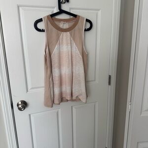 POL Beige and White Striped Tank Top